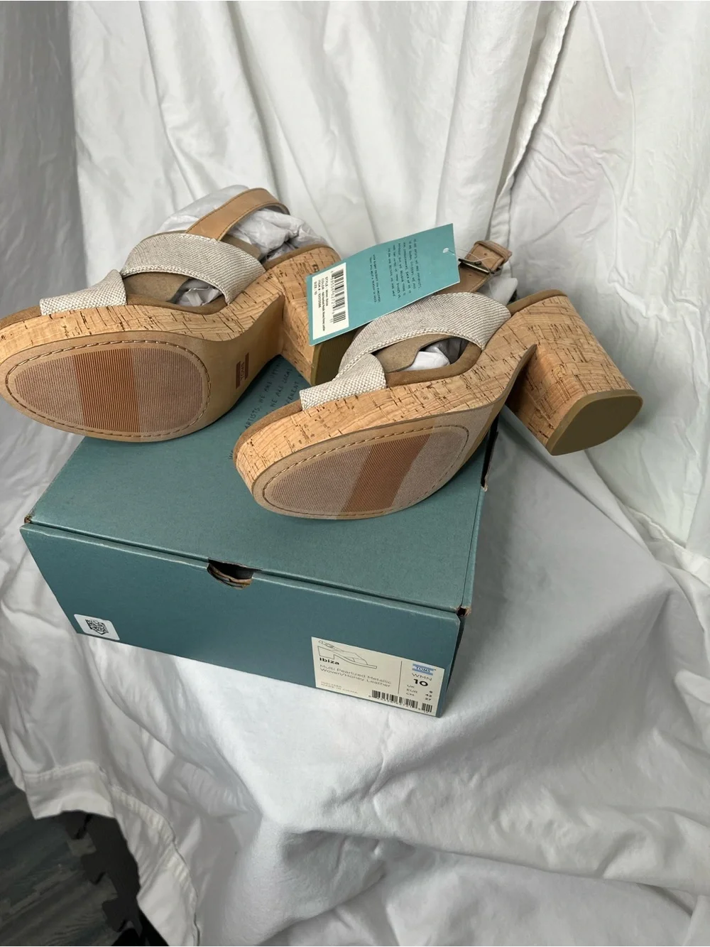 Toms Beige Cork Platform Wedge Sandals - Picture 5 of 8